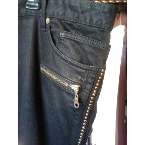 Robin's Jeans Rare loaded Mens Black/Gold Embellished Racer Jeans size 40 - Picture 2 of 10
